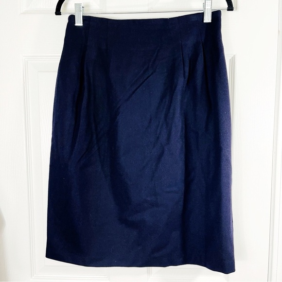 VINTAGE Ilyse Hart Ltd 100% Pure Wool Navy Blue Pencil Skirt - SIZE 12 - Picture 1 of 7